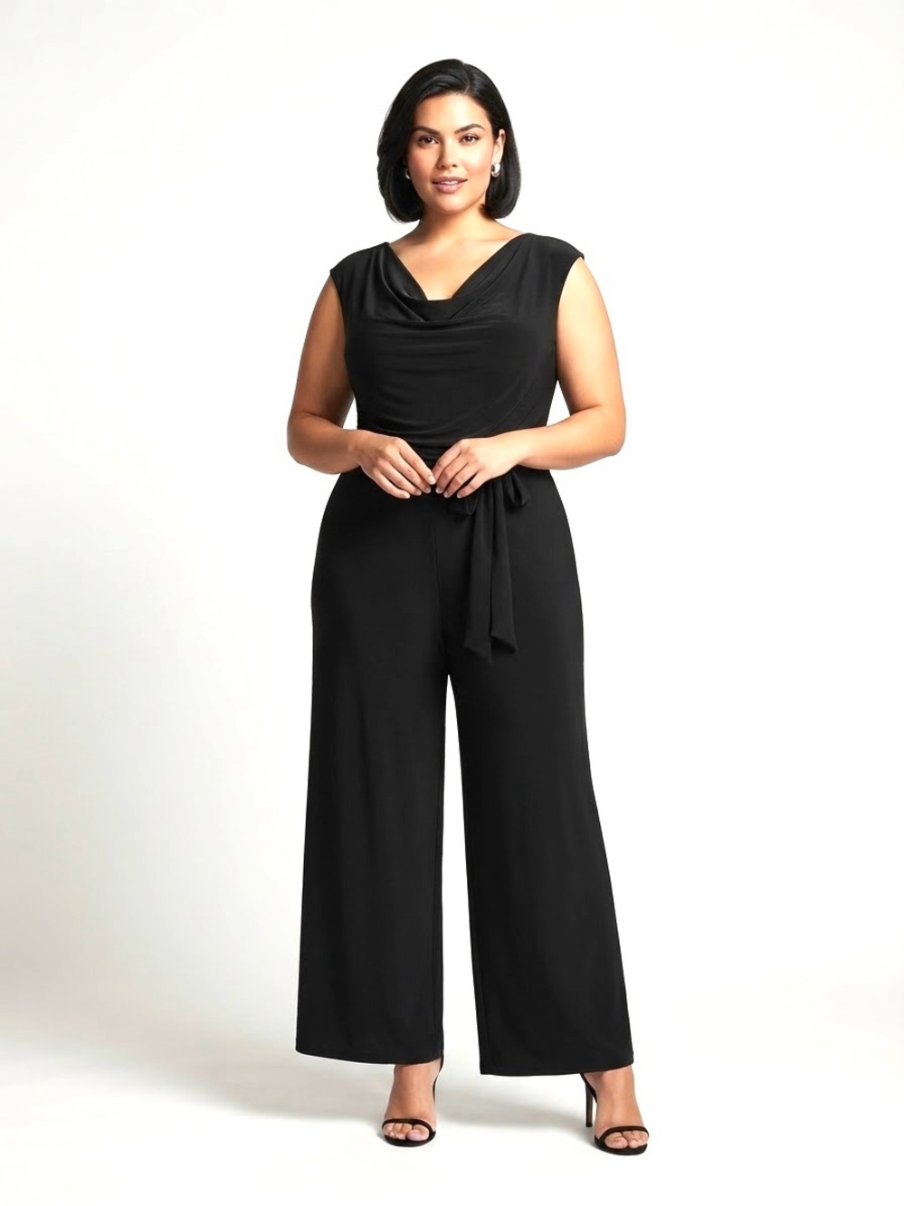 Lauren Ralph Lauren Black Sleeveless Cowl-Neck Wide-Leg Jumpsuit with Waist Tie